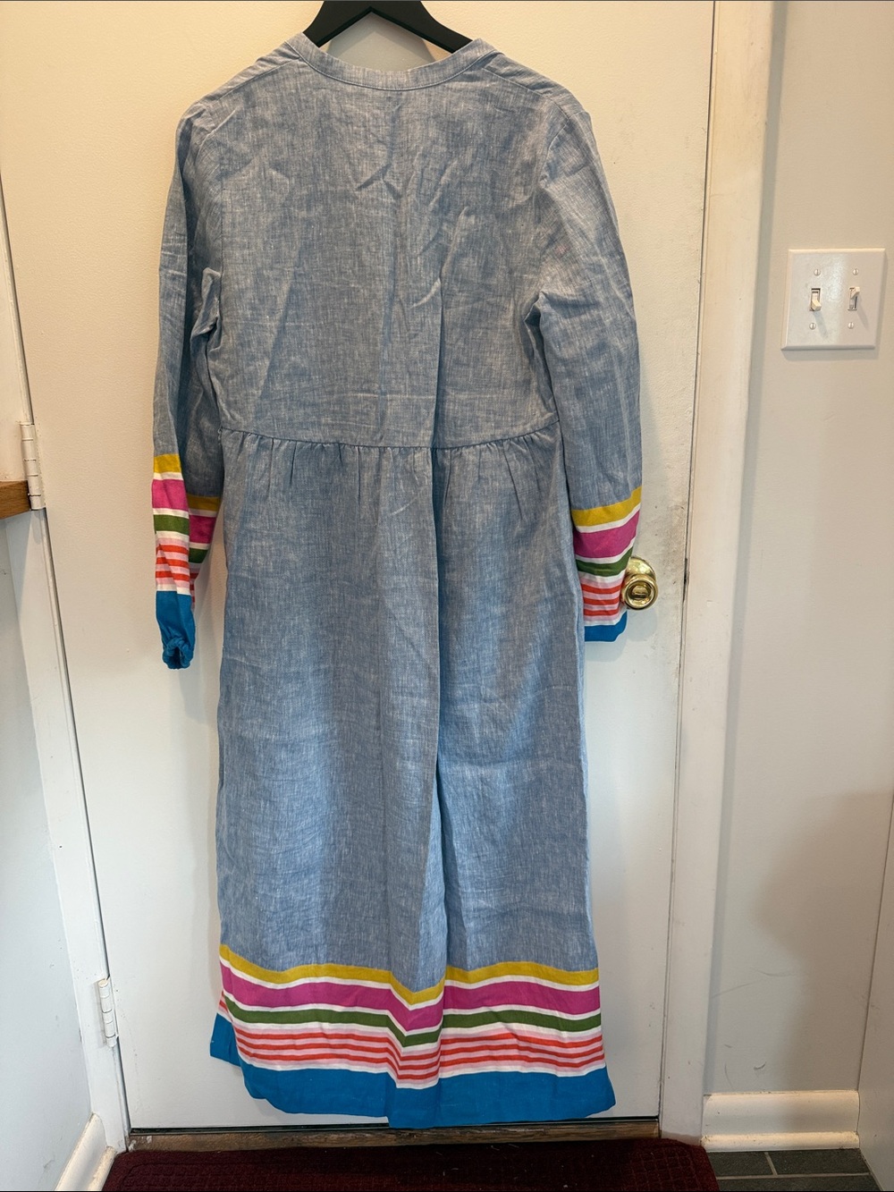 Boden Blue Maxi Dress with Rainbow Stripe Trim - Picture 4 of 4